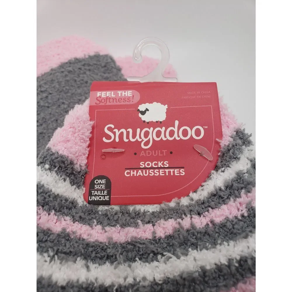 SNUGADOO Unicorn socks fuzzy stripe pink gray thick hosiery